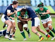 25 September 2021; Linda Djougang of Ireland is tackled by Lana Skeldon of Scotland during the Rugby World Cup 2022 Europe qualifying tournament match between Ireland and Scotland at Stadio Sergio Lanfranchi in Parma, Italy. Photo by Roberto Bregani/Sportsfile