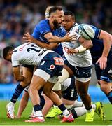 25 September 2021; Jamison Gibson-Park of Leinster is tackled by Keagan Johannes of Vodacom Bulls during the United Rugby Championship match between Leinster and Vodacom Bulls at Aviva Stadium in Dublin. Photo by Brendan Moran/Sportsfile