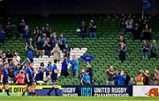 25 September 2021; Leinster supporters applaud the team after the United Rugby Championship match between Leinster and Vodacom Bulls at Aviva Stadium in Dublin. Photo by Brendan Moran/Sportsfile