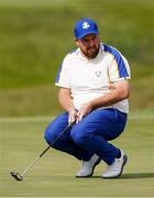 26 September 2021; Shane Lowry of Team Europe reacts to a missed putt on the first green during his Sunday singles match against Patrick Cantlay of Team USA at the Ryder Cup 2021 Matches at Whistling Straits in Kohler, Wisconsin, USA. Photo by Tom Russo/Sportsfile