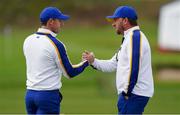 26 September 2021; Rory McIlroy of Team Europe, left, with vice captain Graeme McDowell before his Sunday singles match against Xander Schauffele of Team USA at the Ryder Cup 2021 Matches at Whistling Straits in Kohler, Wisconsin, USA. Photo by Tom Russo/Sportsfile