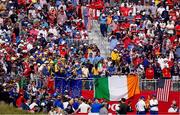 26 September 2021; An Irish tricolour in the stands among Team Europe fans during the Sunday singles matches at the Ryder Cup 2021 Matches at Whistling Straits in Kohler, Wisconsin, USA. Photo by Tom Russo/Sportsfile