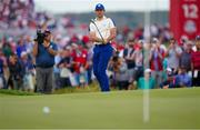 26 September 2021; Rory McIlroy of Team Europe chips onto the 11th green during his Sunday singles match against Xander Schauffele of Team USA at the Ryder Cup 2021 Matches at Whistling Straits in Kohler, Wisconsin, USA. Photo by Tom Russo/Sportsfile