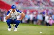 26 September 2021; Rory McIlroy of Team Europe lines up a putt during his Sunday singles match against Xander Schauffele of Team USA at the Ryder Cup 2021 Matches at Whistling Straits in Kohler, Wisconsin, USA. Photo by Tom Russo/Sportsfile