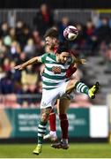 24 September 2021; Richie Towell of Shamrock Rovers in action against Sam Bone of St Patrick's Athletic during the SSE Airtricity League Premier Division match between St Patrick's Athletic and Shamrock Rovers at Richmond Park in Dublin. Photo by Sam Barnes/Sportsfile