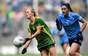 5 September 2021; Megan Thynne of Meath in action against Olwen Carey of Dublin during the TG4 All-Ireland Ladies Senior Football Championship Final match between Dublin and Meath at Croke Park in Dublin. Photo by Piaras Ó Mídheach/Sportsfile