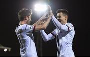 27 September 2021; Sam Stanton of Dundalk celebrates after scoring his side's first goal with team-mate Darragh Leahy, right, during the SSE Airtricity League Premier Division match between Dundalk and Bohemians at Oriel Park in Dundalk, Louth. Photo by Ben McShane/Sportsfile