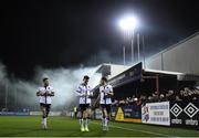 27 September 2021; Dundalk players, from left, Patrick Hoban, Darragh Leahy and Michael Duffy make their way to the dressing room for half-time of the SSE Airtricity League Premier Division match between Dundalk and Bohemians at Oriel Park in Dundalk, Louth. Photo by Ben McShane/Sportsfile