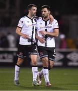 27 September 2021; Patrick Hoban, right, with Dundalk team-mate Michael Duffy after their side's victory in the SSE Airtricity League Premier Division match between Dundalk and Bohemians at Oriel Park in Dundalk, Louth. Photo by Ben McShane/Sportsfile