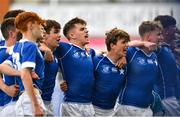 27 September 2021; Zack Hopkins of St Mary's College sings his school anthem after the Bank of Ireland Leinster Schools Junior Cup Round 1 match between St Mary's College and Blackrock College at Energia Park in Dublin. Photo by Daire Brennan/Sportsfile