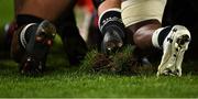 25 September 2021; A general view of football boots of players in a scrum during the United Rugby Championship match between Munster and Cell C Sharks at Thomond Park in Limerick. Photo by Piaras Ó Mídheach/Sportsfile