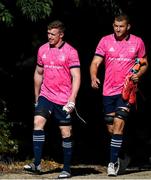 28 September 2021; Dan Leavy, left, and Ross Molony during a Leinster Rugby squad training session at UCD in Dublin. Photo by Harry Murphy/Sportsfile