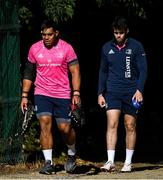 28 September 2021; Michael Ala'alatoa, left, and Harry Byrne during a Leinster Rugby squad training session at UCD in Dublin. Photo by Harry Murphy/Sportsfile