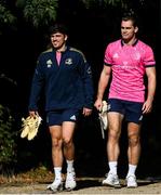 28 September 2021; Jimmy O'Brien, left, and Conor O'Brien during a Leinster Rugby squad training session at UCD in Dublin. Photo by Harry Murphy/Sportsfile