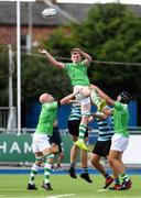 28 September 2021; Gavin O'Grady of Gonzaga College wins possession in the lineout during the Bank of Ireland Leinster Schools Junior Cup Round 1 match between Gonzaga College and St Gerard's School at Energia Park in Dublin. Photo by Matt Browne/Sportsfile