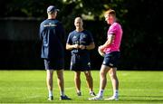 28 September 2021; Senior coach Stuart Lancaster, centre, with Head coach Leo Cullen and Ciarán Frawley during a Leinster Rugby squad training session at UCD in Dublin. Photo by Harry Murphy/Sportsfile