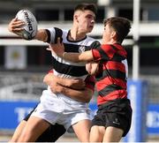 28 September 2021; Andre Ryan of Belvedere College in action against Ivor Fenton of Kilkenny College during the Bank of Ireland Leinster Schools Junior Cup Round 1 match between Belvedere College and Kilkenny College at Energia Park in Dublin. Photo by Matt Browne/Sportsfile