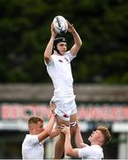29 September 2021; James Healy of Presentation College Bray wins possession in the lineout during the Bank of Ireland Leinster Schools Junior Cup Round 1 match between Newbridge College and Presentation College Bray at Energia Park in Dublin. Photo by Harry Murphy/Sportsfile