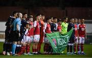 29 September 2021; Players and officials pose for a photo before the UEFA Youth League First Round First Leg match between St Patrick’s Athletic and Crvena Zvezda at Richmond Park in Dublin. Photo by David Fitzgerald/Sportsfile
