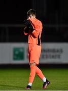 29 September 2021; Josh Keeley of St Patrick's Athletic reacts to a missed opportunity during the UEFA Youth League First Round First Leg match between St Patrick’s Athletic and Crvena Zvezda at Richmond Park in Dublin. Photo by David Fitzgerald/Sportsfile