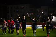 29 September 2021; Marko Lazetic of Crvena Zvezda, centre, and team-mates celebrate following the UEFA Youth League First Round First Leg match between St Patrick’s Athletic and Crvena Zvezda at Richmond Park in Dublin. Photo by David Fitzgerald/Sportsfile