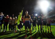 29 September 2021; Marko Lazetic of Crvena Zvezda, centre, and team-mates celebrate following the UEFA Youth League First Round First Leg match between St Patrick’s Athletic and Crvena Zvezda at Richmond Park in Dublin. Photo by David Fitzgerald/Sportsfile