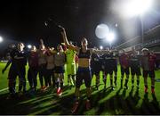 29 September 2021; Marko Lazetic of Crvena Zvezda, centre, and team-mates celebrate following the UEFA Youth League First Round First Leg match between St Patrick’s Athletic and Crvena Zvezda at Richmond Park in Dublin. Photo by David Fitzgerald/Sportsfile