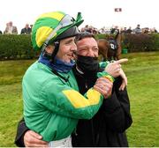 30 September 2021; Jockeys Frankie Dettori, right, and Chris Hayes before the first race at Bellewstown Racecourse in Collierstown, Meath. Photo by Matt Browne/Sportsfile
