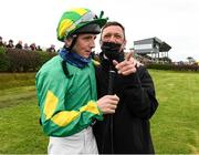 30 September 2021; Jockeys Frankie Dettori, right, and Chris Hayes before the first race at Bellewstown Racecourse in Collierstown, Meath. Photo by Matt Browne/Sportsfile