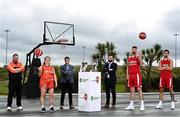 30 September 2021; In attendance at the National Basketball Arena for the National League launch and sponsorship announcement are, from left, Killester head coach Karl Kilbride, Shannon Powell of Killester, Dave Curley from InsureMyVan.ie, Conor Meany, Commercial Manager Basketball Ireland, Jason Killeen and Donovan James Mitchell of Templeogue, at the National Basketball Arena in Tallaght, Dublin. The men's Super League and Division One were renamed the InsureMyVan.ie Super League and InsureMyVan.ie Division One. The women's Super League and Division One is now called MissQuote.ie Super League and MissQuote.ie Division One. Photo by Sam Barnes/Sportsfile