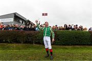 30 September 2021; Jockey Frankie Dettori winning The Gannons City Recovery And Recycling Services Ltd. Supporting DAFA Handicap on Trueba at Bellewstown Racecourse in Collierstown, Meath. Photo by Matt Browne/Sportsfile
