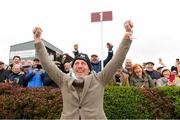 30 September 2021; Trainer Johnny Murtagh celebrates after sending out Trueba to win The Gannons City Recovery And Recycling Services Ltd. Supporting DAFA Handicap at Bellewstown Racecourse in Collierstown, Meath. Photo by Matt Browne/Sportsfile