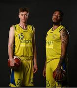 30 September 2021; Kevin Keane and Julius Brookes of Bright DCU Saints at the National Basketball Arena for the National League launch and sponsorship announcement at the National Basketball Arena in Tallaght, Dublin. The men's Super League and Division One were renamed the InsureMyVan.ie Super League and InsureMyVan.ie Division One. The women's Super League and Division One is now called MissQuote.ie Super League and MissQuote.ie Division One. Photo by David Fitzgerald/Sportsfile