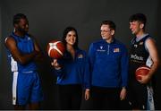 30 September 2021; Liam Osinyuga, Erin Bracken, Paul Carr and Finn Hughes of Dublin Lions at the National Basketball Arena for the National League launch and sponsorship announcement at the National Basketball Arena in Tallaght, Dublin. The men's Super League and Division One were renamed the InsureMyVan.ie Super League and InsureMyVan.ie Division One. The women's Super League and Division One is now called MissQuote.ie Super League and MissQuote.ie Division One. Photo by David Fitzgerald/Sportsfile