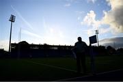 1 October 2021; A groundsman places a sideline flag before the Metropolitan Cup Final match between Dublin University FC and Terenure College at Energia Park in Dublin. Photo by Ben McShane/Sportsfile