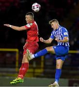 1 October 2021; Michael O'Connor of Shelbourne in action against Callum McNamara of Treaty United during the SSE Airtricity League First Division match between Shelbourne and Treaty United at Tolka Park in Dublin. Photo by Matt Browne/Sportsfile