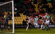 1 October 2021; Daniel Lafferty of Derry City scores his side's first goal from a header during the SSE Airtricity League Premier Division match between Shamrock Rovers and Derry City at Tallaght Stadium in Dublin. Photo by Eóin Noonan/Sportsfile