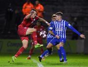 1 October 2021; Michael O'Connor of Shelbourne in action against Charlie Fleming of Treaty United during the SSE Airtricity League First Division match between Shelbourne and Treaty United at Tolka Park in Dublin. Photo by Matt Browne/Sportsfile