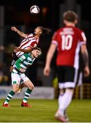 1 October 2021; Bastien Héry of Derry City in action against Dylan Watts of Shamrock Rovers during the SSE Airtricity League Premier Division match between Shamrock Rovers and Derry City at Tallaght Stadium in Dublin. Photo by Eóin Noonan/Sportsfile