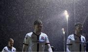 1 October 2021; Will Patching, left, and Michael Duffy of Dundalk leave the pitch at half-time during the SSE Airtricity League Premier Division match between Finn Harps and Dundalk at Finn Park in Ballybofey, Donegal. Photo by Ramsey Cardy/Sportsfile