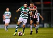 1 October 2021; Richie Towell of Shamrock Rovers in action against Jack Malone of Derry City during the SSE Airtricity League Premier Division match between Shamrock Rovers and Derry City at Tallaght Stadium in Dublin. Photo by Eóin Noonan/Sportsfile