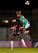 1 October 2021; Barry Cotter of Shamrock Rovers in action against James Akintunde of Derry City during the SSE Airtricity League Premier Division match between Shamrock Rovers and Derry City at Tallaght Stadium in Dublin. Photo by Eóin Noonan/Sportsfile