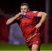 1 October 2021; Georgie Poynton of Shelbourne celebrates after scoring from the penalty spot against Treaty United during the SSE Airtricity League First Division match between Shelbourne and Treaty United at Tolka Park in Dublin. Photo by Matt Browne/Sportsfile