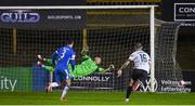 1 October 2021; Finn Harps goalkeeper Gerard Doherty concedes a goal, scored by Dundalk's Michael Duffy, during the SSE Airtricity League Premier Division match between Finn Harps and Dundalk at Finn Park in Ballybofey, Donegal. Photo by Ramsey Cardy/Sportsfile