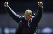 1 October 2021; Dundalk manager Vinny Perth celebrates his side's first goal, scored by Michael Duffy, during the SSE Airtricity League Premier Division match between Finn Harps and Dundalk at Finn Park in Ballybofey, Donegal. Photo by Ramsey Cardy/Sportsfile