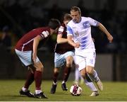 1 October 2021; David Hurley of Galway United in action against John Kavanagh of Cobh Ramblers during the SSE Airtricity League First Division match between Cobh Ramblers and Galway United at St Colman's Park in Cobh, Cork. Photo by Michael P Ryan/Sportsfile