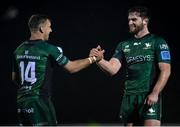 1 October 2021; Tom Daly, right, and John Porch of Connacht embrace after the United Rugby Championship match between Connacht and Vodacom Bulls at The Sportsground in Galway. Photo by Harry Murphy/Sportsfile