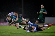 1 October 2021; Kieron Marmion of Connacht is tackled by Chris Smith, left, and Marcell Coetzee of Vodacom Bulls during the United Rugby Championship match between Connacht and Vodacom Bulls at The Sportsground in Galway. Photo by Harry Murphy/Sportsfile