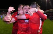 1 October 2021; Georgie Poynton of Shelbourne celebrates with his team-mates after the SSE Airtricity League First Division match between Shelbourne and Treaty United at Tolka Park in Dublin. Photo by Matt Browne/Sportsfile