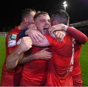 1 October 2021; Georgie Poynton of Shelbourne celebrates with his team-mates after the SSE Airtricity League First Division match between Shelbourne and Treaty United at Tolka Park in Dublin. Photo by Matt Browne/Sportsfile